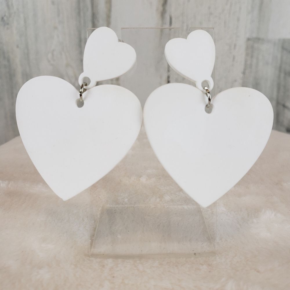 White Heart Drop Earrings